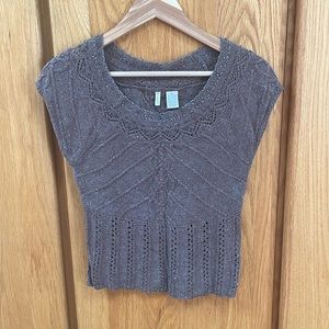 Anthropologie Moth Angora Cropped Beaded Rhinestone Sweater Top Brown Vintage M